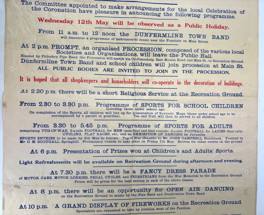 Original 1937 Coronation Poster; Coronation of Their Majesties King George VI. and Queen Elizabeth, 12th May 1937