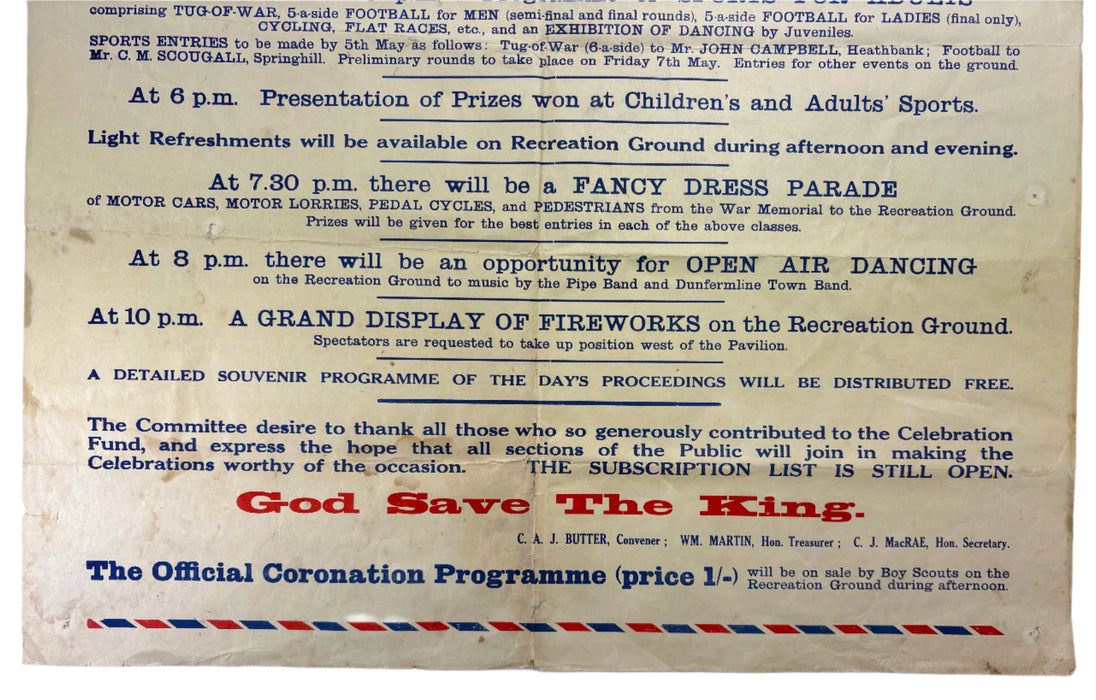 Original 1937 Coronation Poster; Coronation of Their Majesties King George VI. and Queen Elizabeth, 12th May 1937