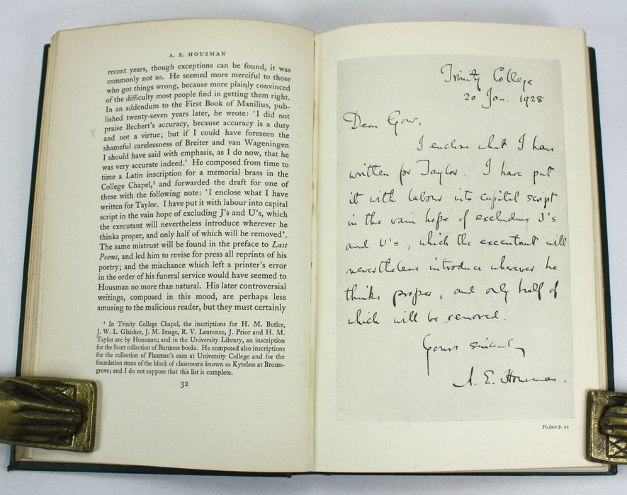 A.E. Housman; A Sketch Together with a List of his Writings, A.S.F. Gow, Cambridge, 1936