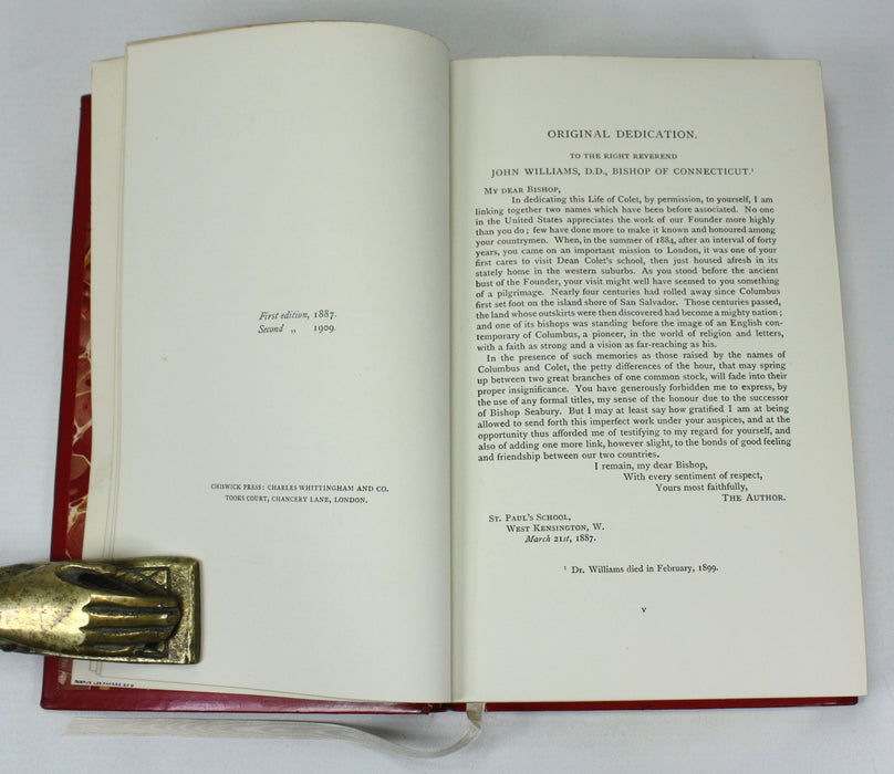 A Life of John Colet, Founder of St. Paul's School, J.H. Lupton, 1909, in St. Paul's Leather Prize Binding