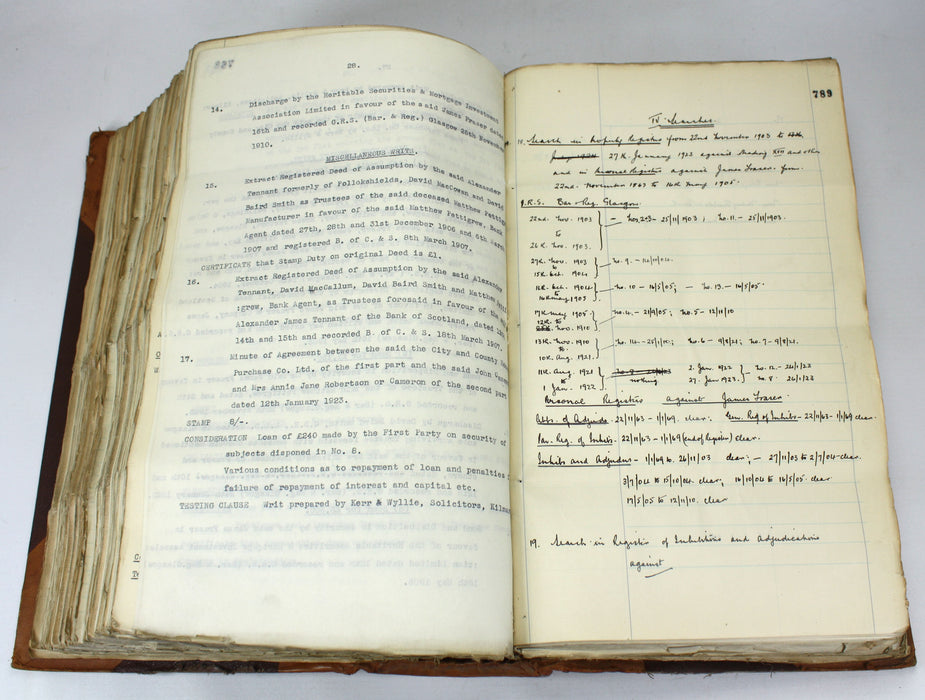 Cartulary; A Very Large Legal Folio Book entitled 'Notes On Titles C.R. & Co.', Bound 1956, with unique content and manuscript pages. Property transactions.