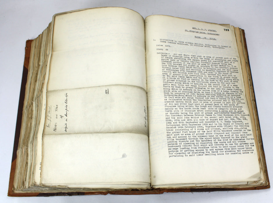 Cartulary; A Very Large Legal Folio Book entitled 'Notes On Titles C.R. & Co.', Bound 1956, with unique content and manuscript pages. Property transactions.
