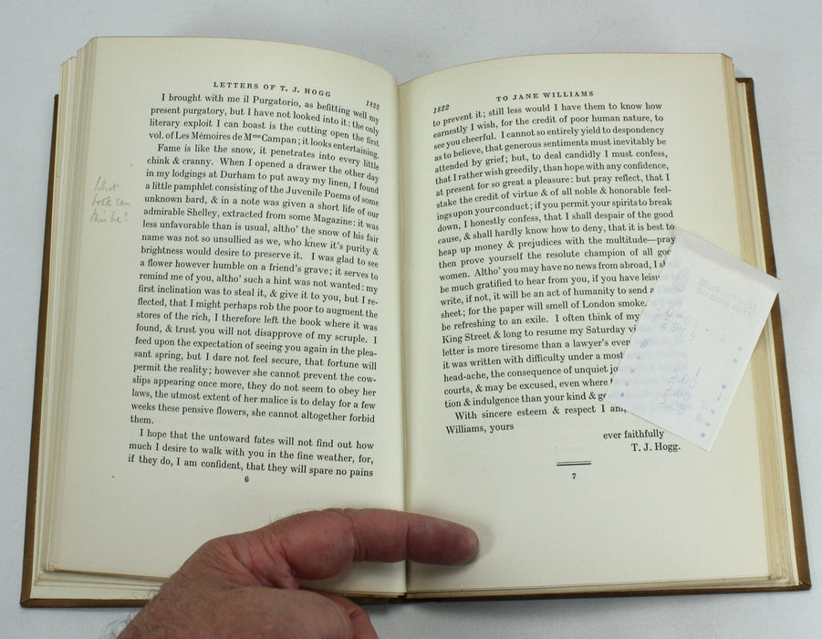 After Shelley; The Letters of Thomas Jefferson Hogg to Jane Williams, Sylva Norman, 1938