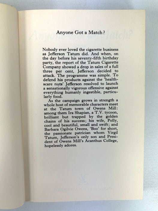 Anyone Got A Match?, Max Shulman, Heinemann, 1965, 1st UK edition