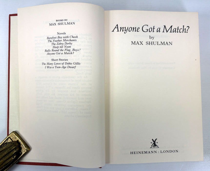 Anyone Got A Match?, Max Shulman, Heinemann, 1965, 1st UK edition
