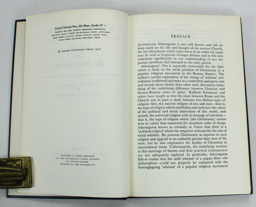 Athenagoras; Legatio and De Resurrectione, William R.Schoedel, Oxford, 1972