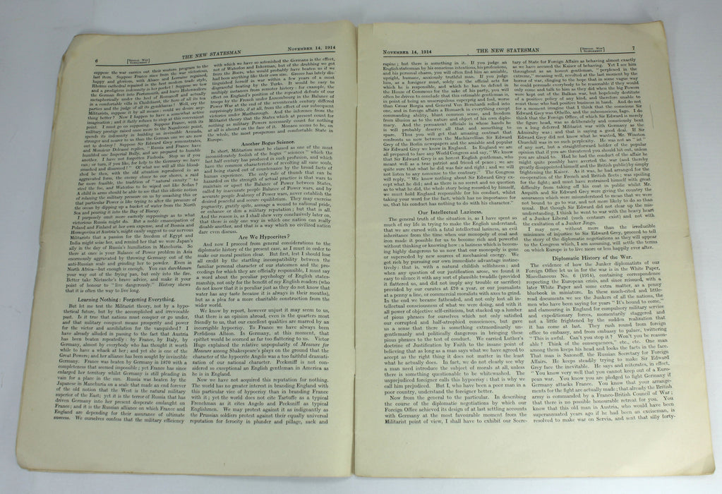Bernard Shaw; Common Sense About the War, New Statesman Supplement, 1914, 1st