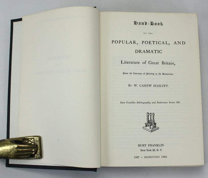Bibliography of Early English Literature, William Carew Hazlitt, 8 Volume Reprint, Burt Franklin