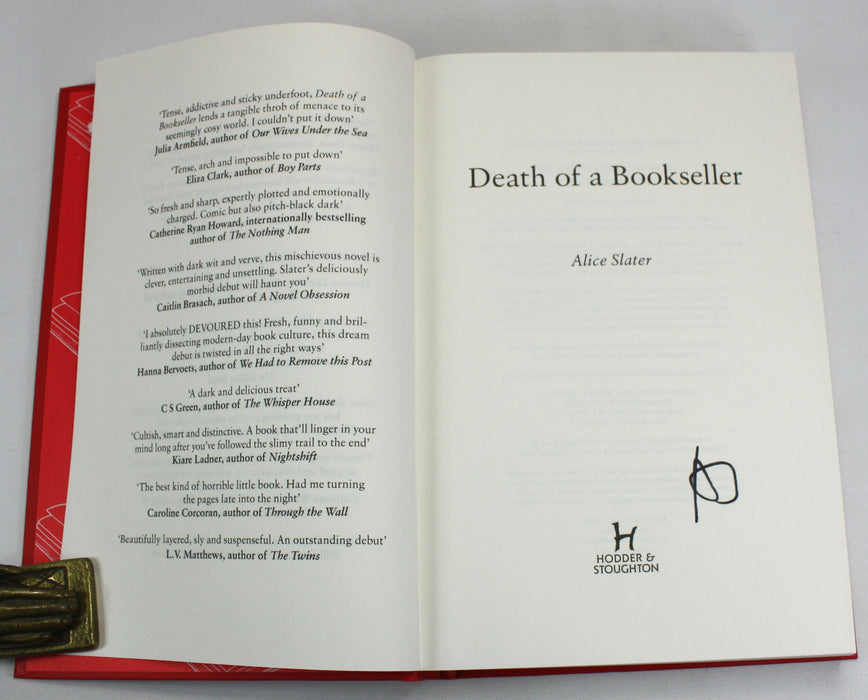 Bibliomystery; Death of a Bookseller, Alice Slater, Signed. Collector's Gift Hardback first edition.