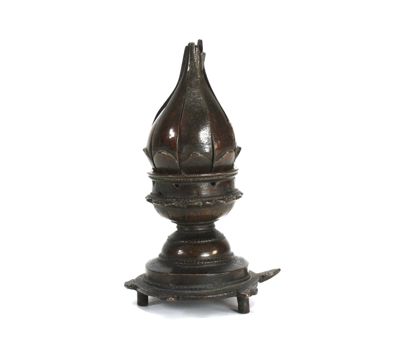 Burmese Bronze Lotus Flower Bud Candle holder, 19th Century, Rotating opening mechanism