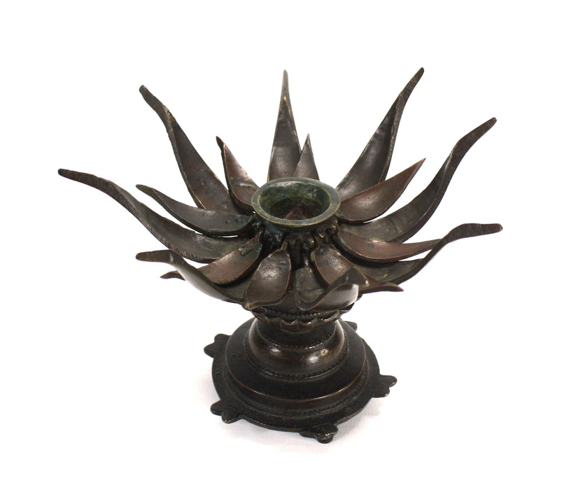 Burmese Bronze Lotus Flower Bud Candle holder, 19th Century, Rotating opening mechanism
