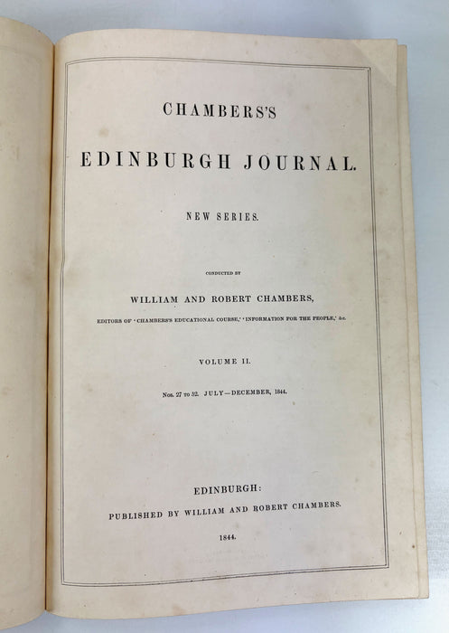 Chambers's Edinburgh Journal, William and Robert Chambers, Volume II, Nos. 27-52. July-December, 1844