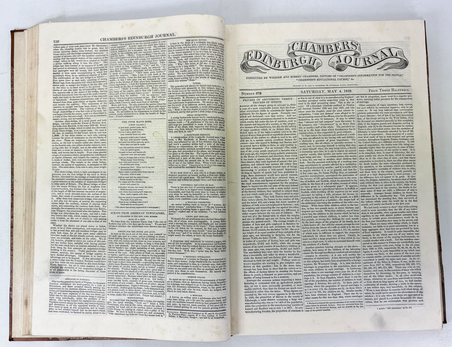 Chambers's Edinburgh Journal, William and Robert Chambers, 4 Volumes; VII, VIII, IX, and XI , Nos. 313-572. 1839-1943