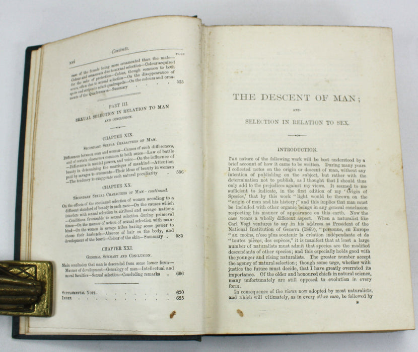 Charles Darwin; The Descent of Man and Selection in Relation to Sex, John Murray, 1899, Second edition, Thirty-Fifth Thousand