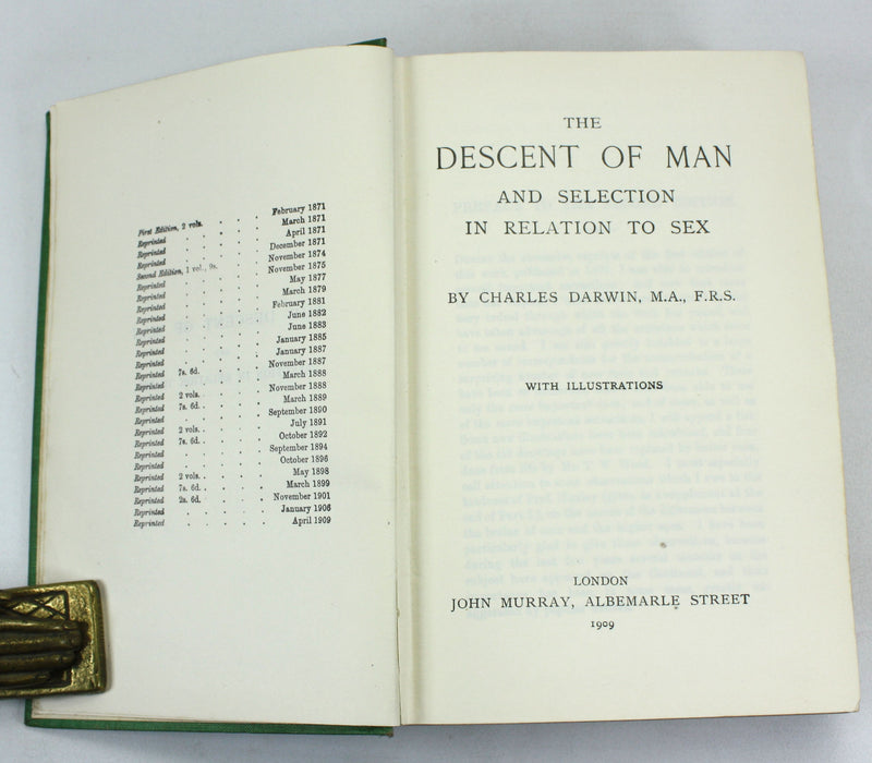 Charles Darwin; The Descent of Man and Selection in Relation to Sex, John Murray, 1909