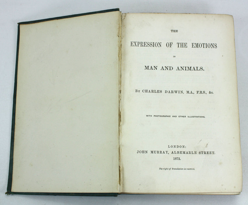 Charles Darwin; The Expression of the Emotions in Man and Animals, John Murray, 1872, First edition, second issue