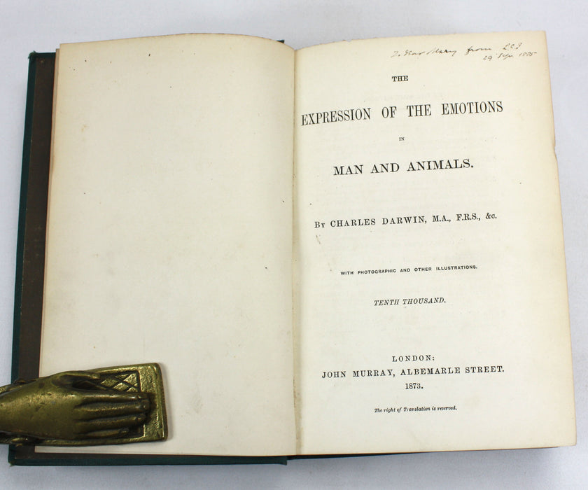 Charles Darwin; The Expression of the Emotions in Man and Animals, John Murray, 1873, Tenth Thousand