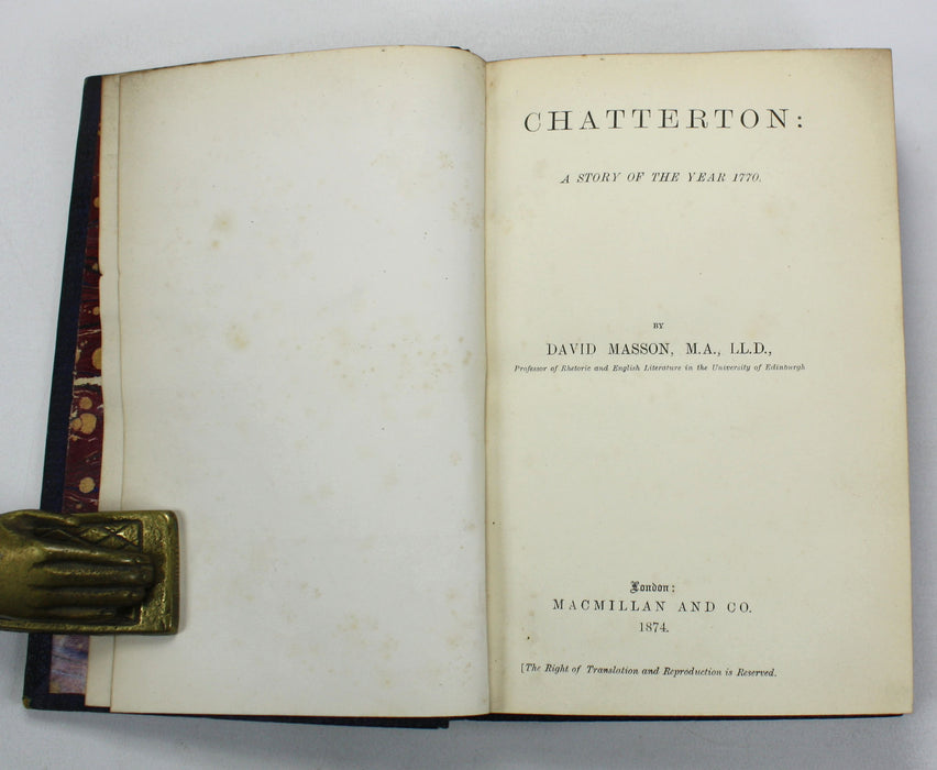 Chatterton; A Story of the Year 1770, David Masson, 1874