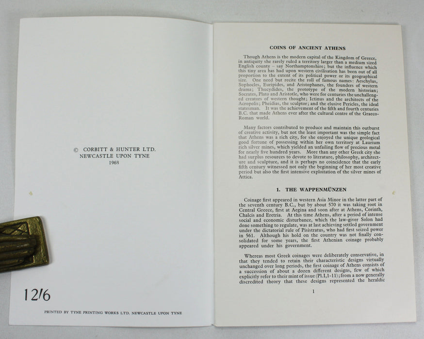 Minerva Numismatic Handbooks Number Two; Coins of Ancient Athens, C.M. Kraay, 1968