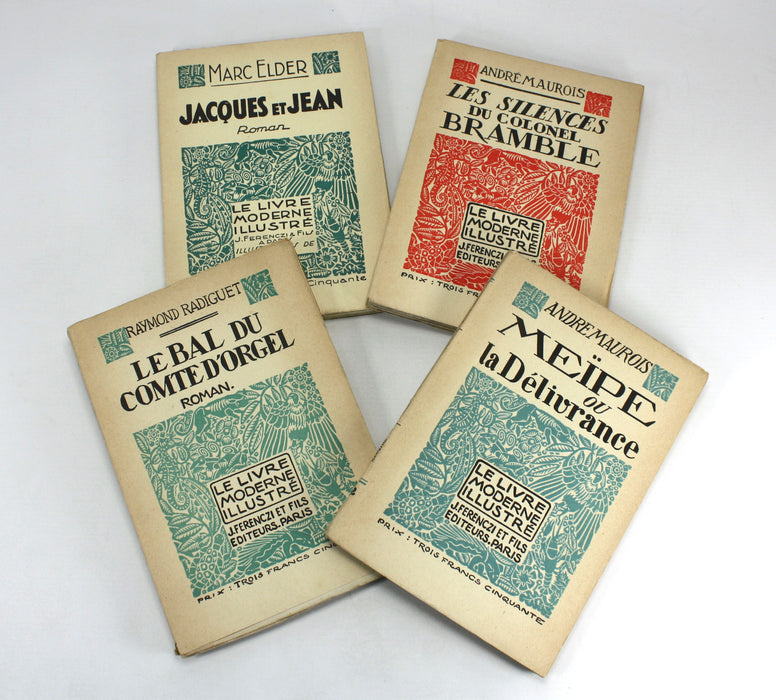 Collection of 4 Issues of Le Livre Moderne Illustre, J. Ferenczi, Paris, 1929-1931; Radiguet, Elder, Maurois