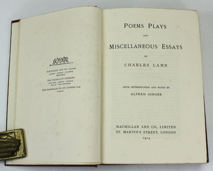 Collection of 6 Works by Charles Lamb, Macmillan, Introduction and Notes by Alfred Ainger, 1908-1914