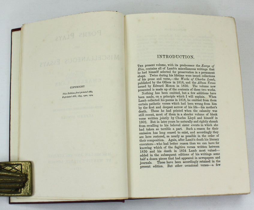 Collection of 6 Works by Charles Lamb, Macmillan, Introduction and Notes by Alfred Ainger, 1908-1914