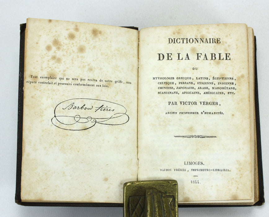 Dictionnaire de la Fable, Victor Verger, Limoges, 1844