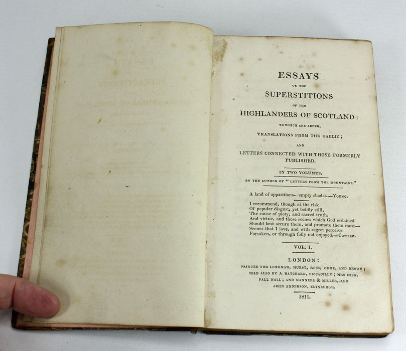 Essays on the Superstitions of the Highlanders of Scotland, 1811, 2 Volume set