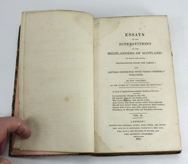 Essays on the Superstitions of the Highlanders of Scotland, 1811, 2 Volume set
