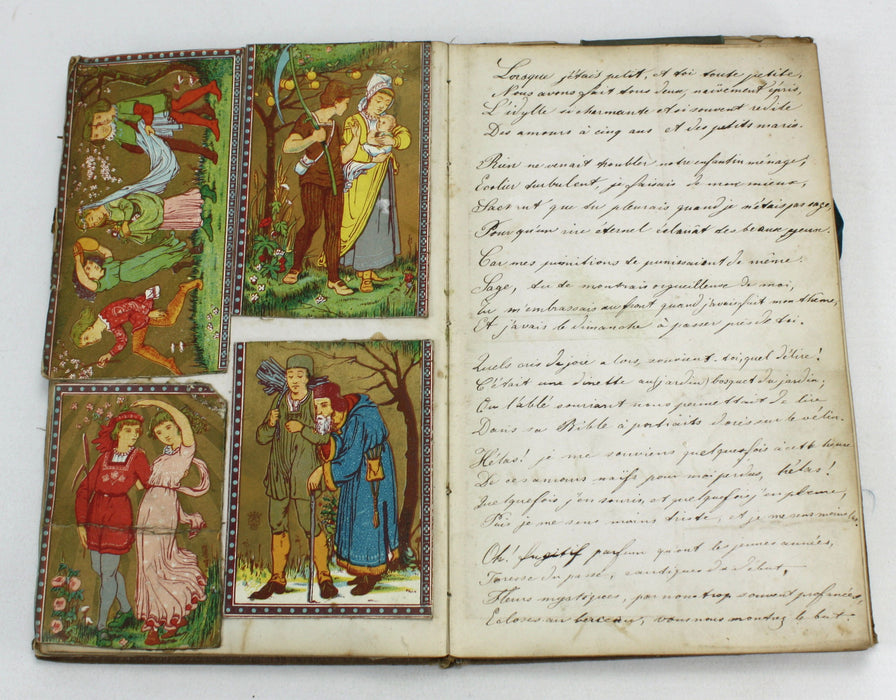 French language Poetry scrapbook, Augustine Ruchet, c. 60 Manuscript / pictorial pages, 1870