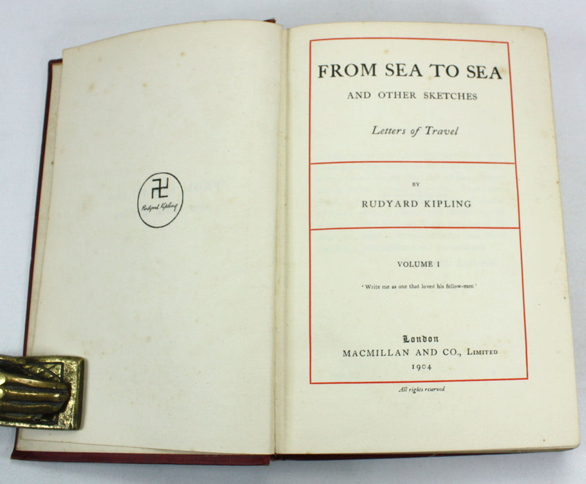 From Sea to Sea and Other Sketches; Letters of Travel, Rudyard Kipling, 1904, 2 Volume set.