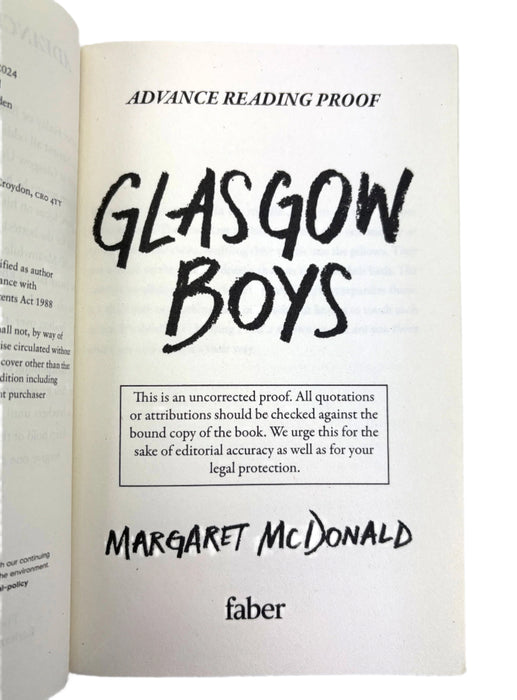 Glasgow Boys, by Margaret McDonald. 2024 Uncorrected Proof of the winner of The Carnegie Medal for Writing
