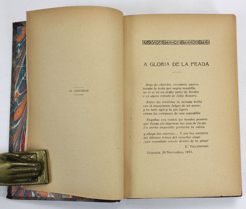 Gloria de la Prada; Noches Sevillanas cantares, con un soneto de Francisco Villaespesa, & Las Cuerdas Di Mi Guitarra cantarres, 1912-13.
