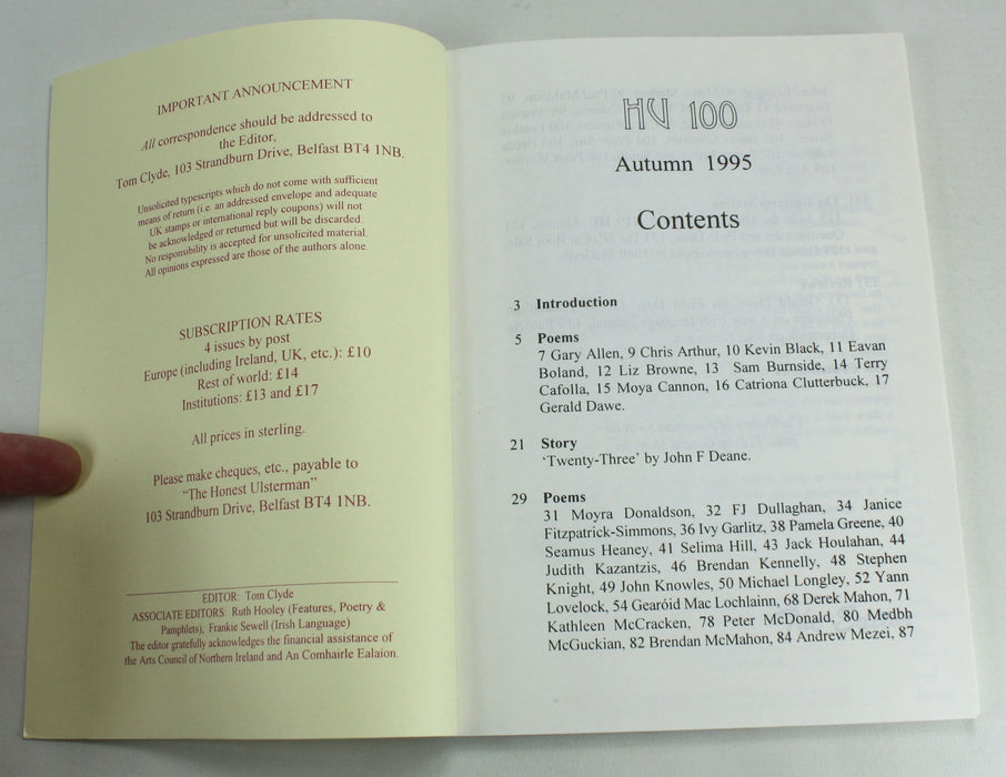 HU100; A Special Centenary Issue (The Honest Ulsterman), Autumn 1995