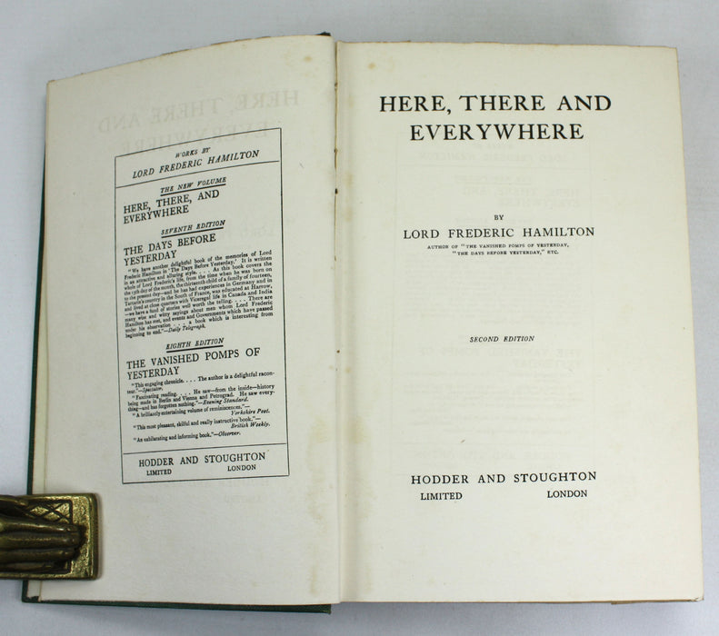 Here, There and Everywhere, Lord Frederic Hamilton, 1921