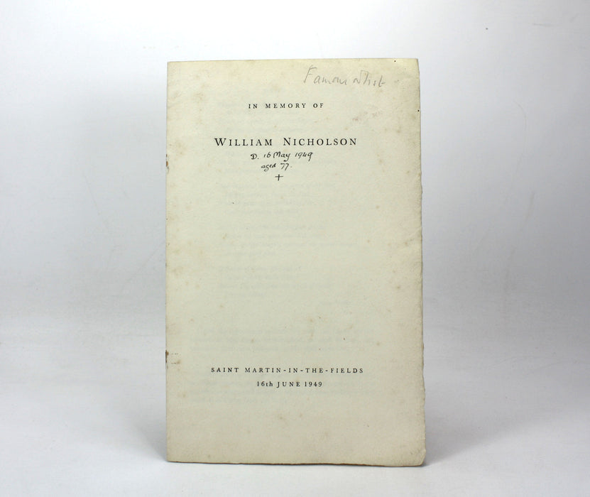 In Memory of William Nicholson, Saint Martin-In-The-Fields, 16th June 1949