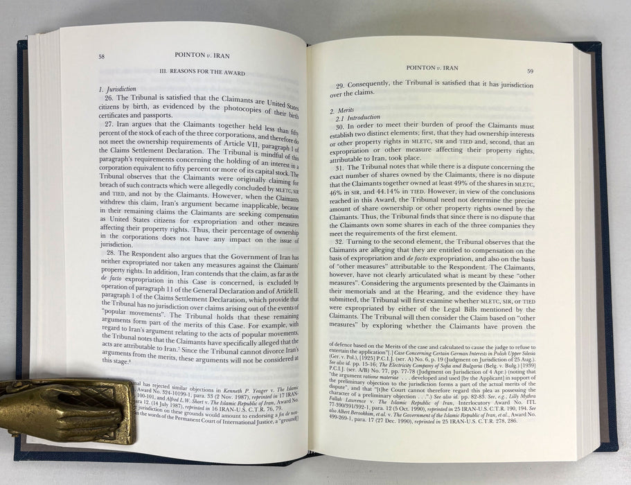 Iran-United States Claims Tribunal; Volumes 7-27 unbroken run, 1984-1991, in half leather custom binding, Groitius Publications, Cambridge