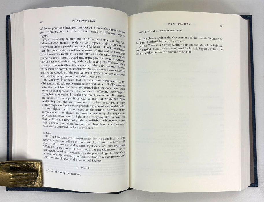 Iran-United States Claims Tribunal; Volumes 7-27 unbroken run, 1984-1991, in half leather custom binding, Groitius Publications, Cambridge