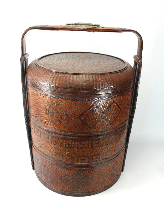 Large Vintage Chinese Rattan Wedding Basket / Food Carrier, 63cm high