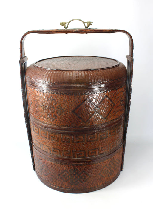 Large Vintage Chinese Rattan Wedding Basket / Food Carrier, 63cm high