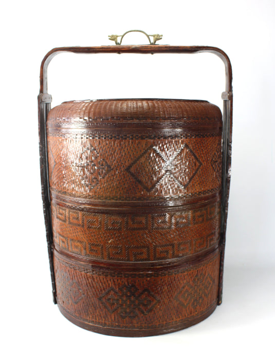Large Vintage Chinese Rattan Wedding Basket / Food Carrier, 63cm high
