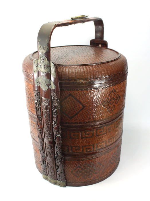 Large Vintage Chinese Rattan Wedding Basket / Food Carrier, 63cm high