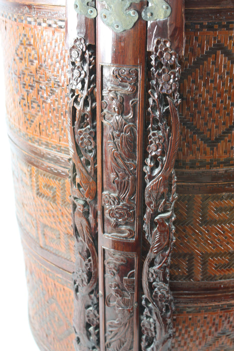 Large Vintage Chinese Rattan Wedding Basket / Food Carrier, 63cm high