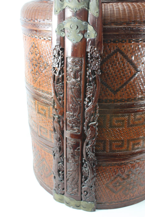 Large Vintage Chinese Rattan Wedding Basket / Food Carrier, 63cm high