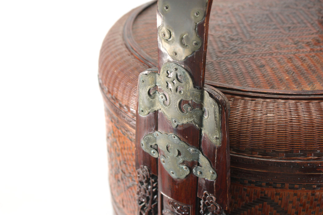Large Vintage Chinese Rattan Wedding Basket / Food Carrier, 63cm high
