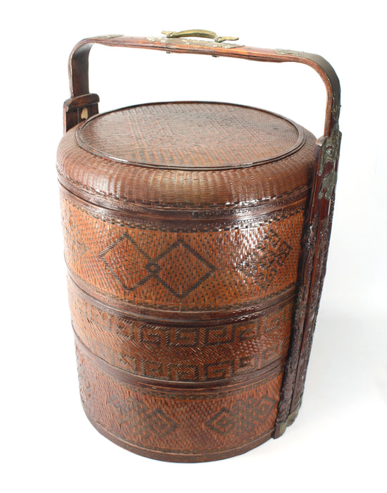 Large Vintage Chinese Rattan Wedding Basket / Food Carrier, 63cm high