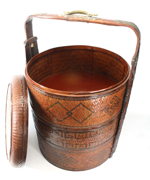 Large Vintage Chinese Rattan Wedding Basket / Food Carrier, 63cm high