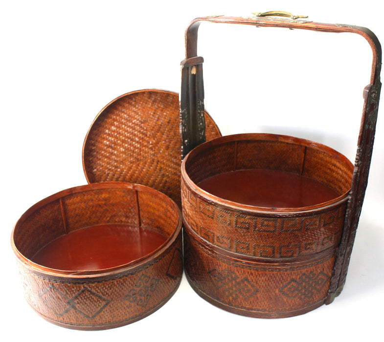 Large Vintage Chinese Rattan Wedding Basket / Food Carrier, 63cm high