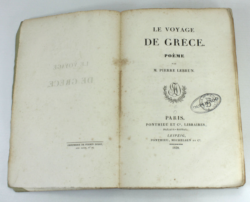 Le Voyage de Grece. Poeme par M. Pierre Lebrun, Ponthieu, Paris, 1828