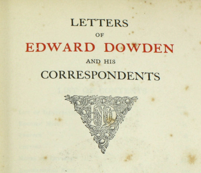 Letters of Edward Dowden and his Correspondents, 1914, with autographed card from Edmund Gosse